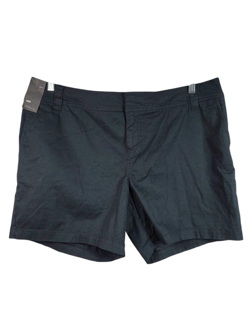 Mossimo Womens Stretch Shorts Black 16W Zip Pockets Chino Button Flat Front NEW